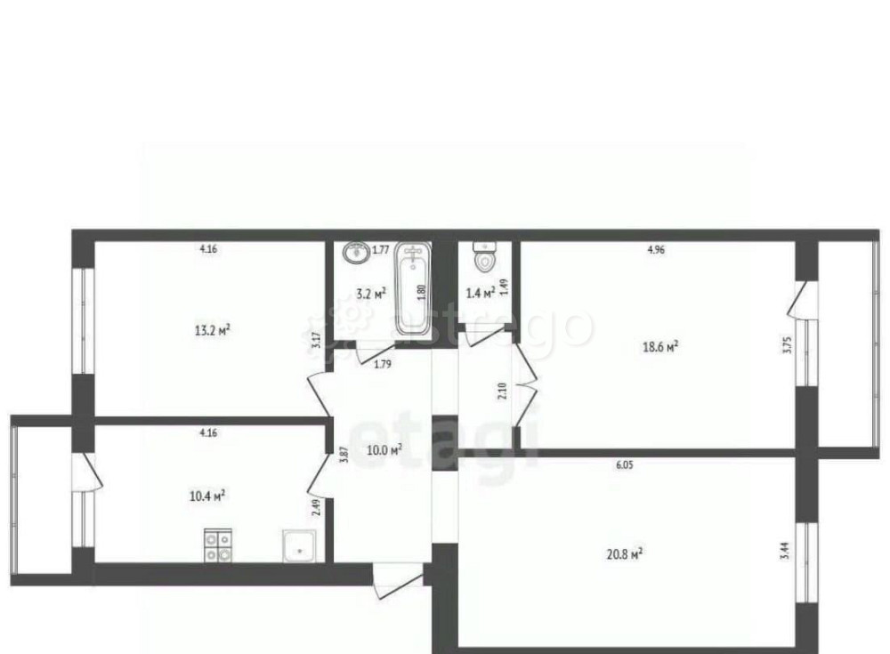 3-комн. квартира, 77.6 м2, 5/5 эт. Котлас - изображение 3