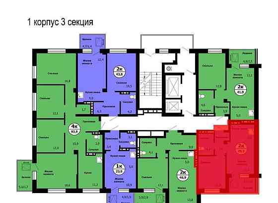 2-комн. квартира, 39.3 м2, 14/19 эт. Красноярск