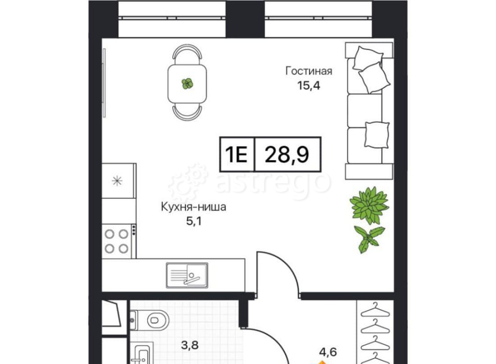 Студия, 29.3 м2, 8/17 эт. Пушкино - изображение 1