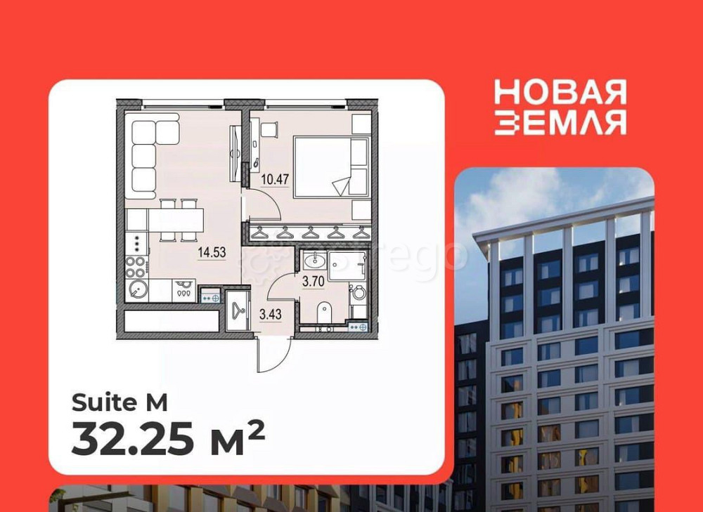 1-комн. квартира, 32.25 м2, 14/17 эт. Санкт-Петербург - изображение 1