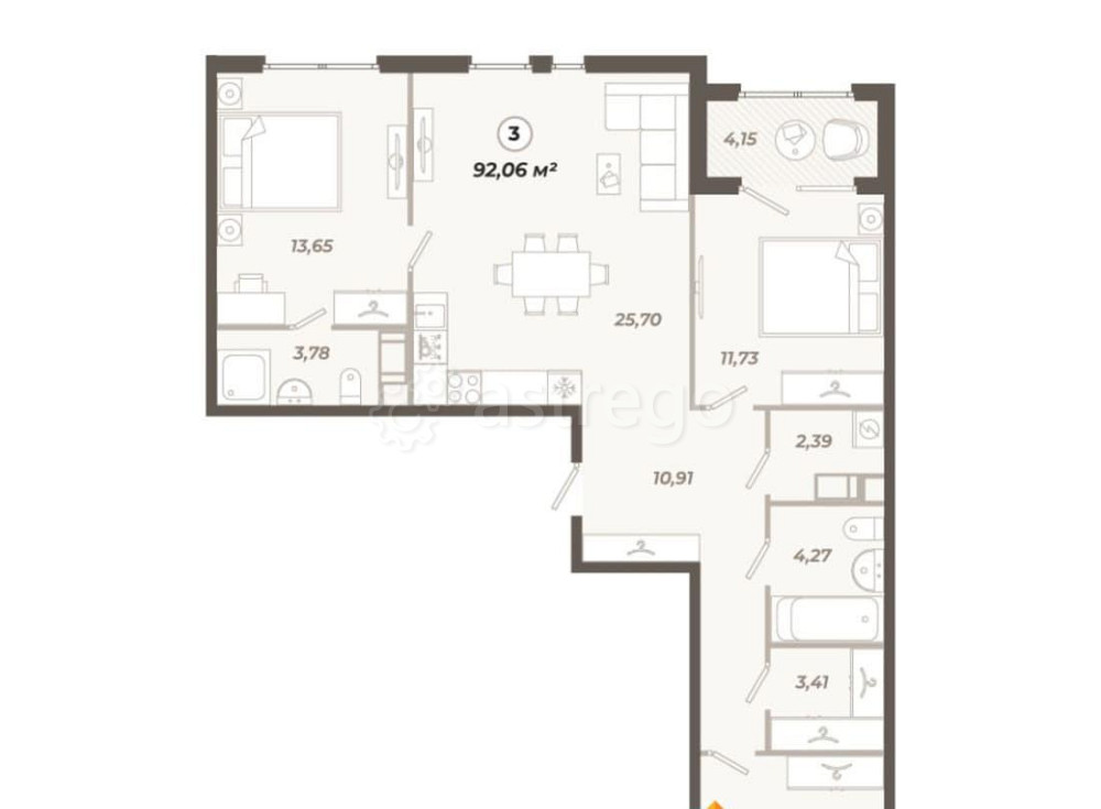 3-комн. квартира, 92.06 м2, 6/12 эт. Санкт-Петербург - изображение 7