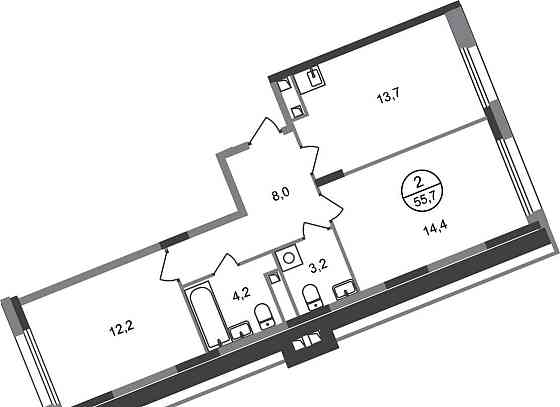 2-комн. квартира, 55 м2, 2/17 эт. Москва