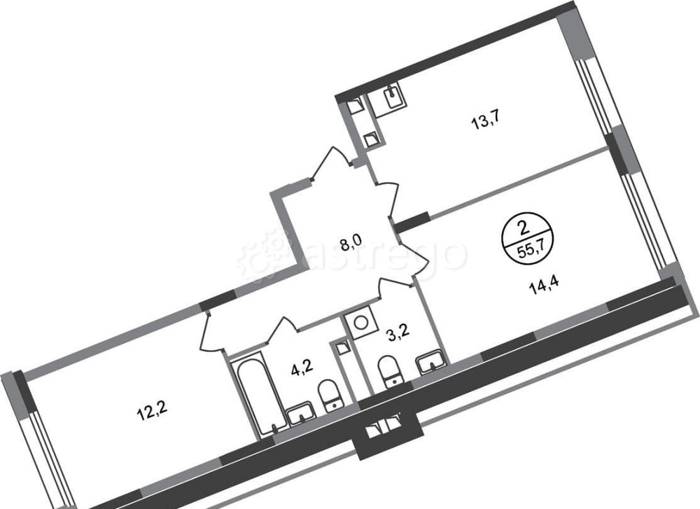 2-комн. квартира, 55 м2, 2/17 эт. Москва - изображение 1