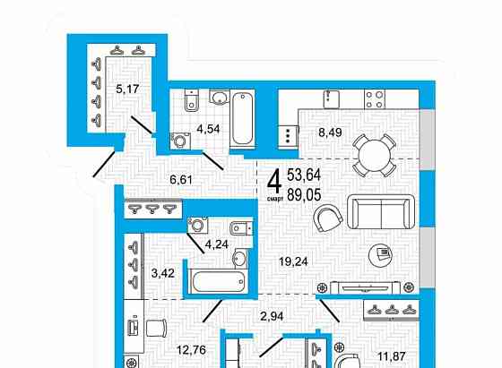 3-комн. квартира, 89.05 м2, 17/26 эт. Уфа