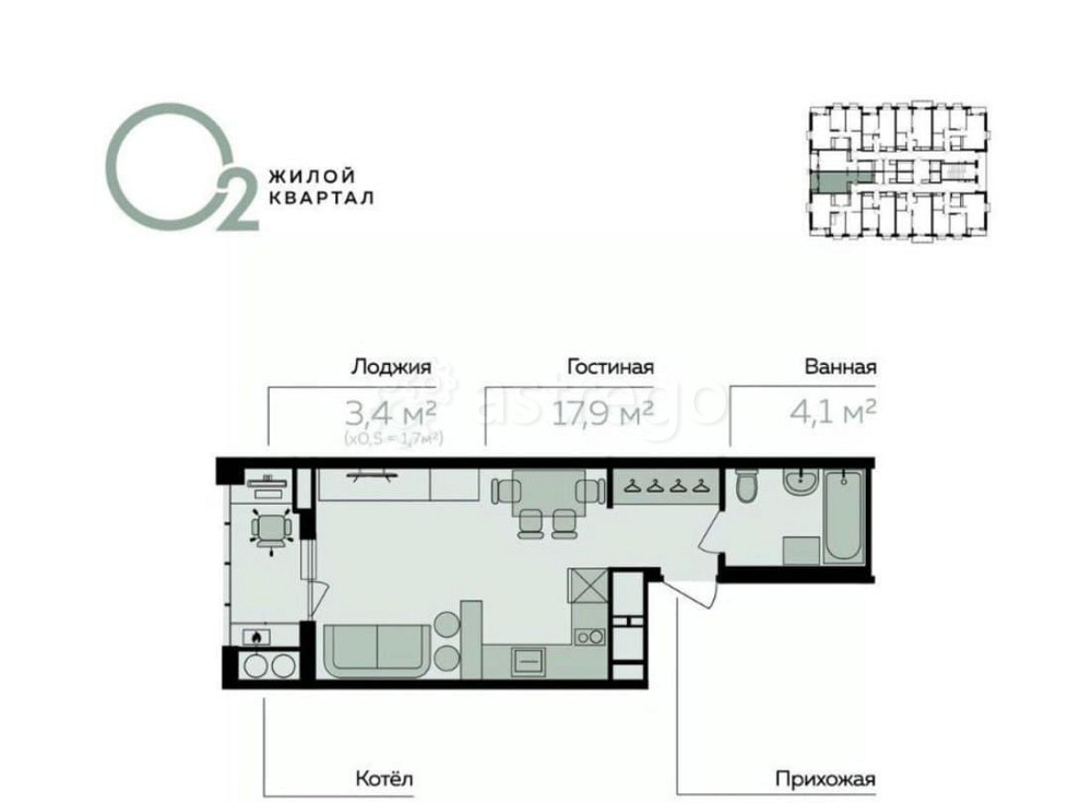 Студия, 26.7 м2, 15/21 эт. Астрахань - изображение 2