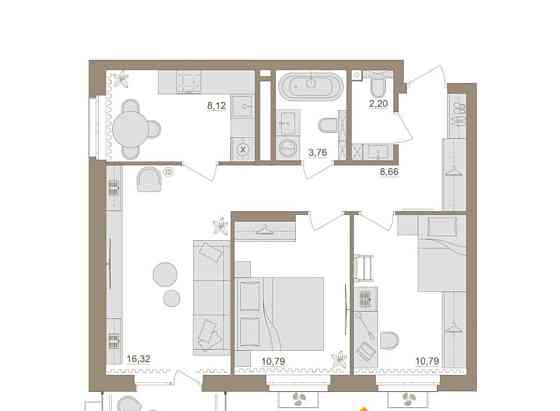 3-комн. квартира, 62.18 м2, 11/25 эт. Уфа