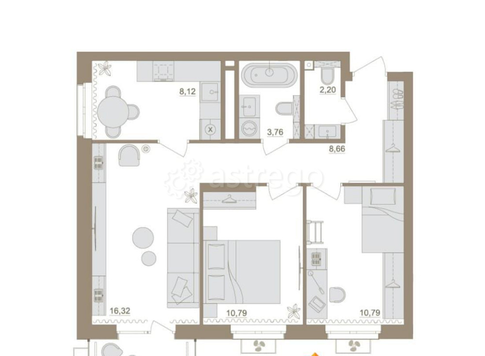 3-комн. квартира, 62.18 м2, 11/25 эт. Уфа - изображение 1