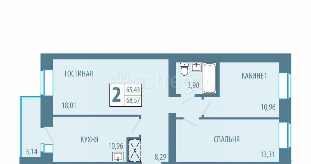 2-комн. квартира, 68.57 м2, 5/5 эт. Железногорск - изображение 1