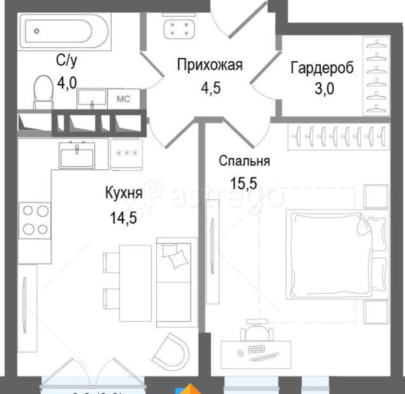 1-комн. квартира, 41.3 м2, 2/8 эт. Королев - изображение 1