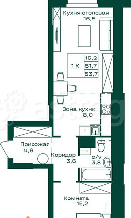 1-комн. квартира, 53.7 м2, 7/8 эт. Майма - изображение 1
