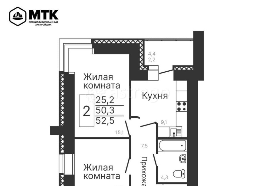 2-комн. квартира, 52.5 м2, 10/11 эт. Благовещенск - изображение 2