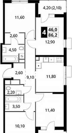 4-комн. квартира, 86.2 м2, 10/16 эт. Москва