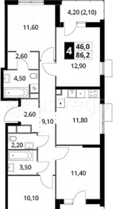 4-комн. квартира, 86.2 м2, 10/16 эт. Москва - изображение 1