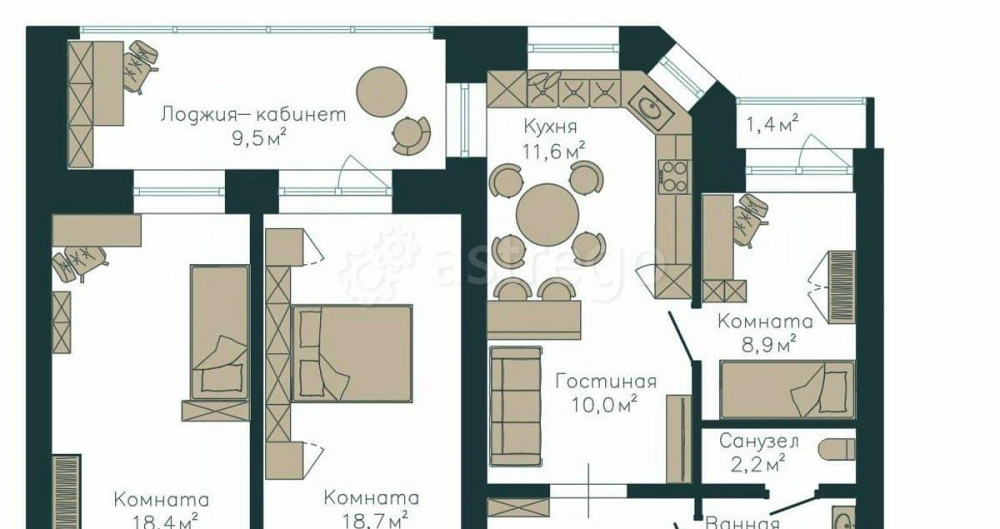 4-комн. квартира, 102.7 м2, 1/5 эт. Санкт-Петербург - изображение 2