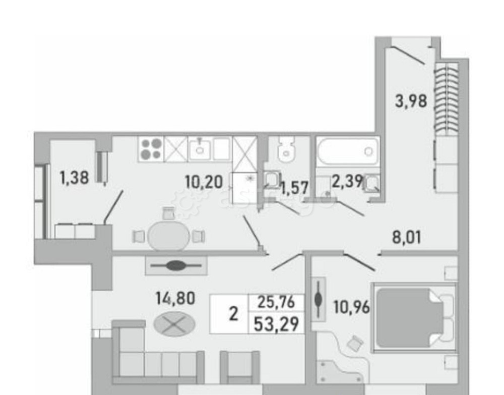 2-комн. квартира, 54.17 м2, 17/24 эт. Уфа - изображение 2