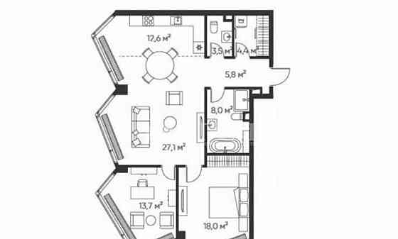 3-комн. квартира, 92 м2, 18/32 эт. Москва