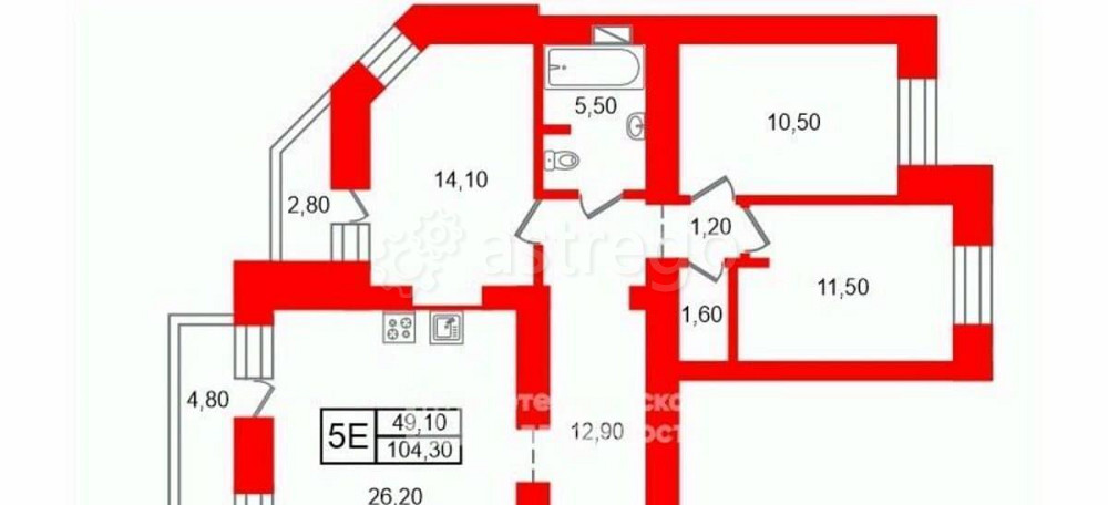 4-комн. квартира, 104.3 м2, 3/13 эт. Санкт-Петербург - изображение 5