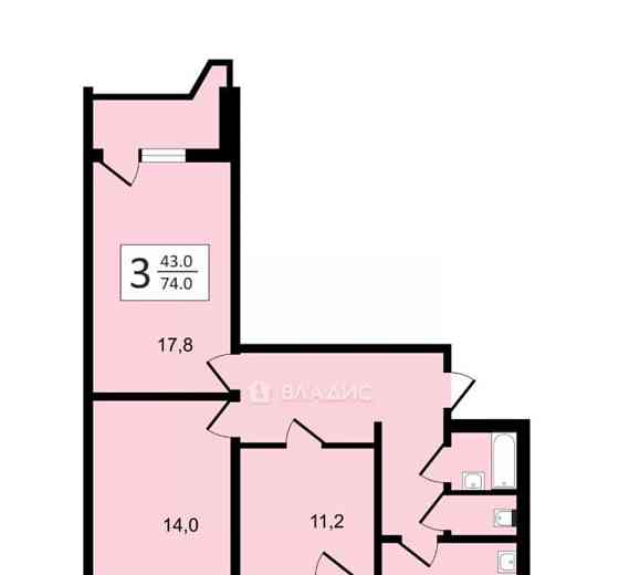 3-комн. квартира, 74 м2, 7/17 эт. Лобня