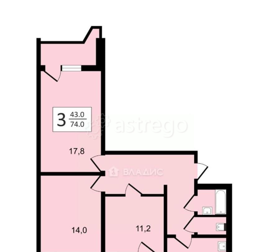 3-комн. квартира, 74 м2, 7/17 эт. Лобня - изображение 2