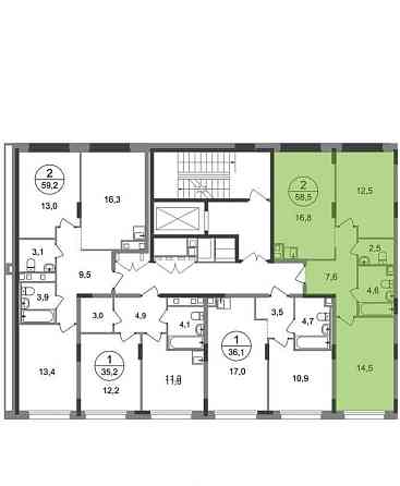 2-комн. квартира, 58 м2, 2/17 эт. Москва