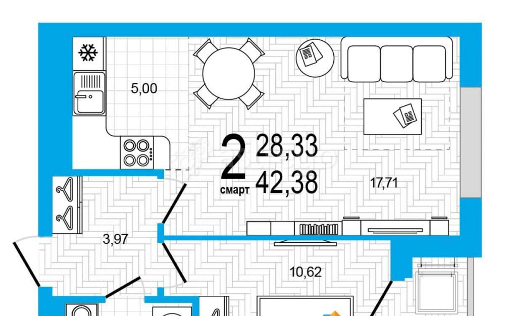 2-комн. квартира, 42.38 м2, 17/25 эт. Уфа - изображение 1