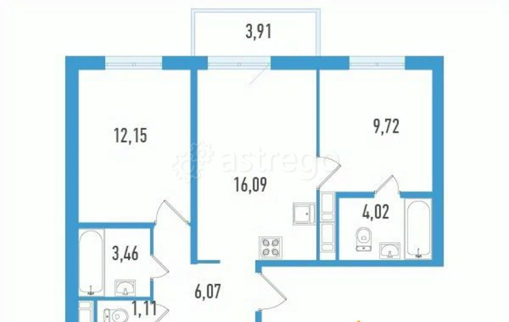 3-комн. квартира, 65.87 м2, 4/12 эт. Санкт-Петербург - изображение 2