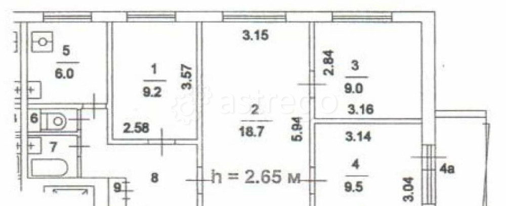 4-комн. квартира, 62.8 м2, 9/9 эт. Москва - изображение 1