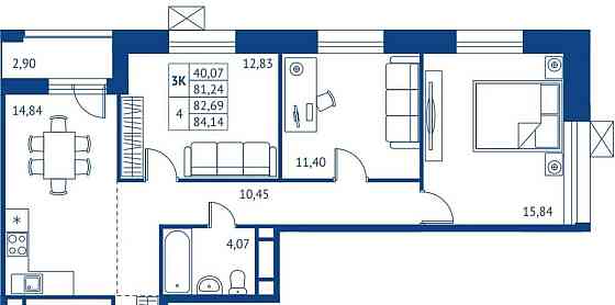 3-комн. квартира, 81.24 м2, 11/22 эт. Королев