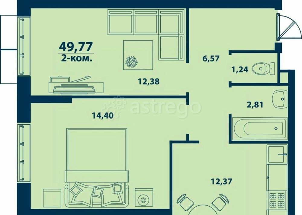2-комн. квартира, 49.77 м2, 24/24 эт. Уфа - изображение 1