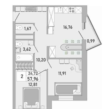 2-комн. квартира, 58 м2, 15/25 эт. Уфа