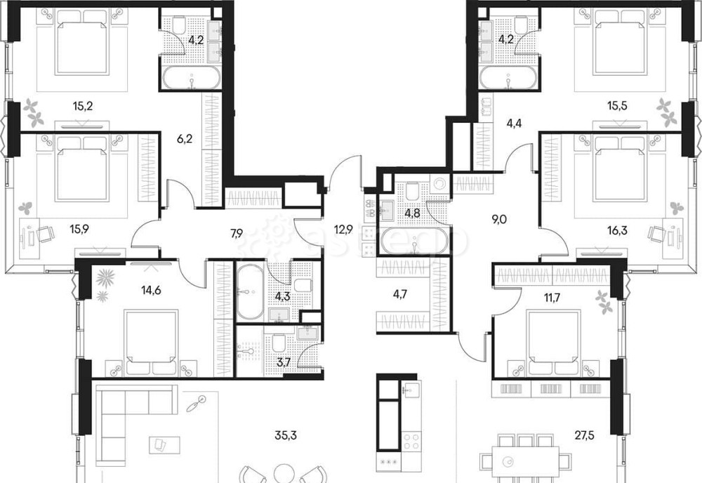 6-комн. квартира, 218.4 м2, 21/22 эт. Москва - изображение 7