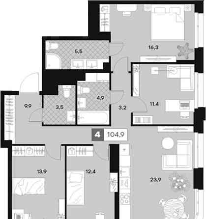 4-комн. квартира, 104.9 м2, 23/26 эт. Москва