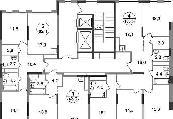 1-комн. квартира, 43 м2, 16/17 эт. Москва