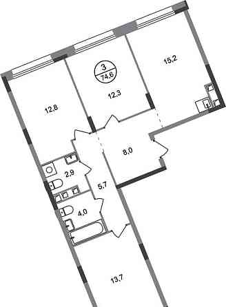 3-комн. квартира, 74 м2, 2/17 эт. Москва