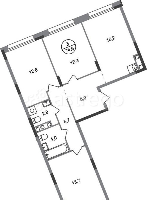 3-комн. квартира, 74 м2, 2/17 эт. Москва - изображение 1