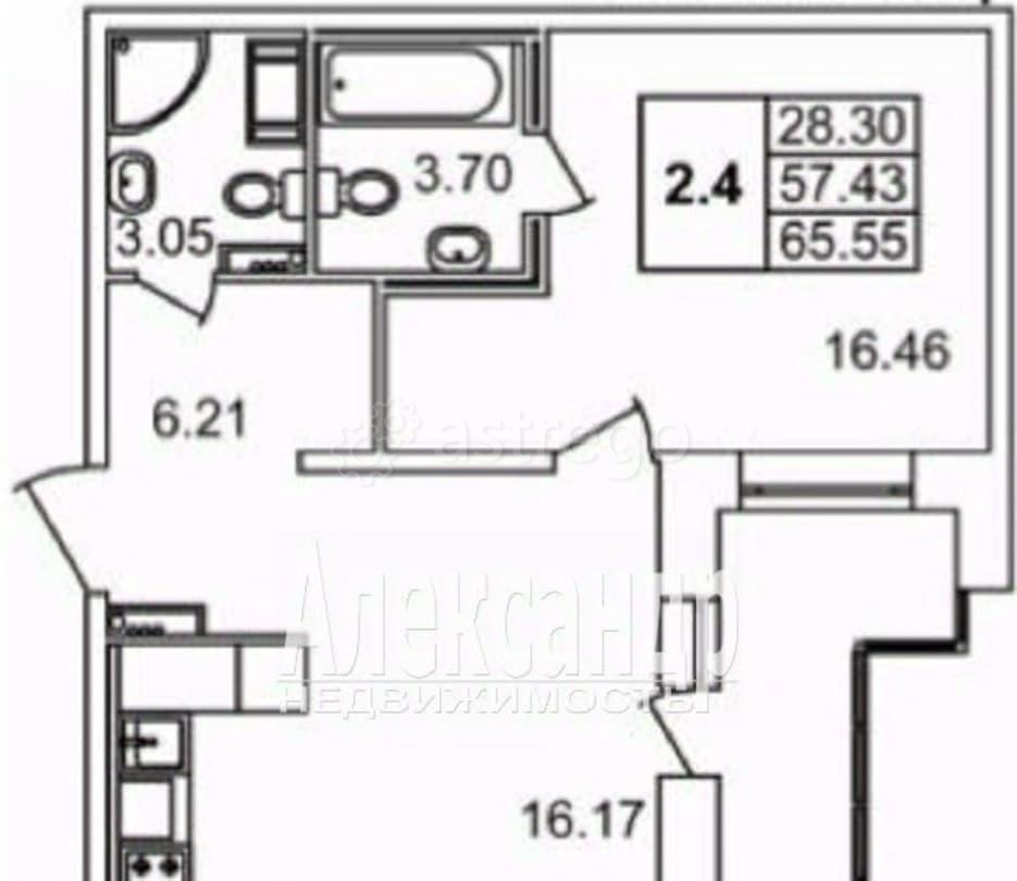 2-комн. квартира, 56.6 м2, 7/18 эт. Санкт-Петербург - изображение 1