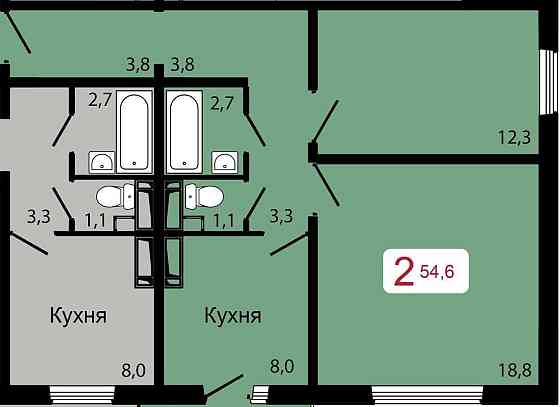 2-комн. квартира, 54.6 м2, 14/17 эт. Красноярск