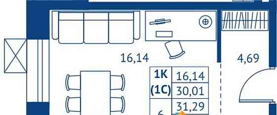 Студия, 30.01 м2, 13/22 эт. Королев