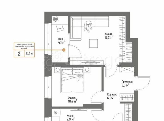 2-комн. квартира, 52.3 м2, 3/9 эт. Стерлитамак - изображение 2