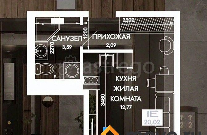 Студия, 20 м, 9/9 эт. Яблоновский - изображение 1