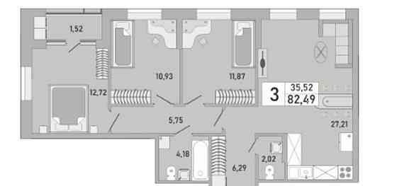 3-комн. квартира, 83 м2, 12/24 эт. Уфа
