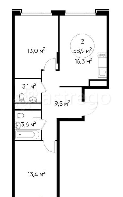 2-комн. квартира, 58 м2, 3/17 эт. Москва - изображение 1