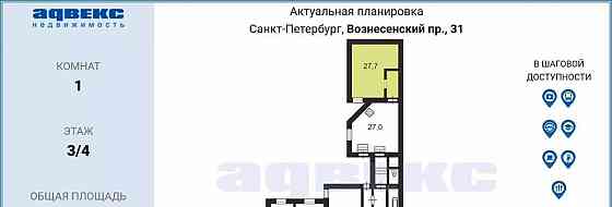 Комната, 32 м2, 3/4 эт. Санкт-Петербург