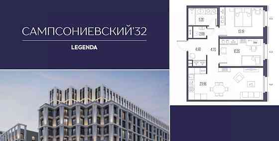 2-комн. квартира, 66.29 м2, 2/10 эт. Санкт-Петербург