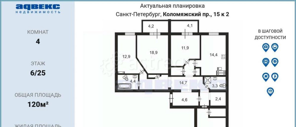 4-комн. квартира, 120 м2, 6/25 эт. Санкт-Петербург - изображение 5
