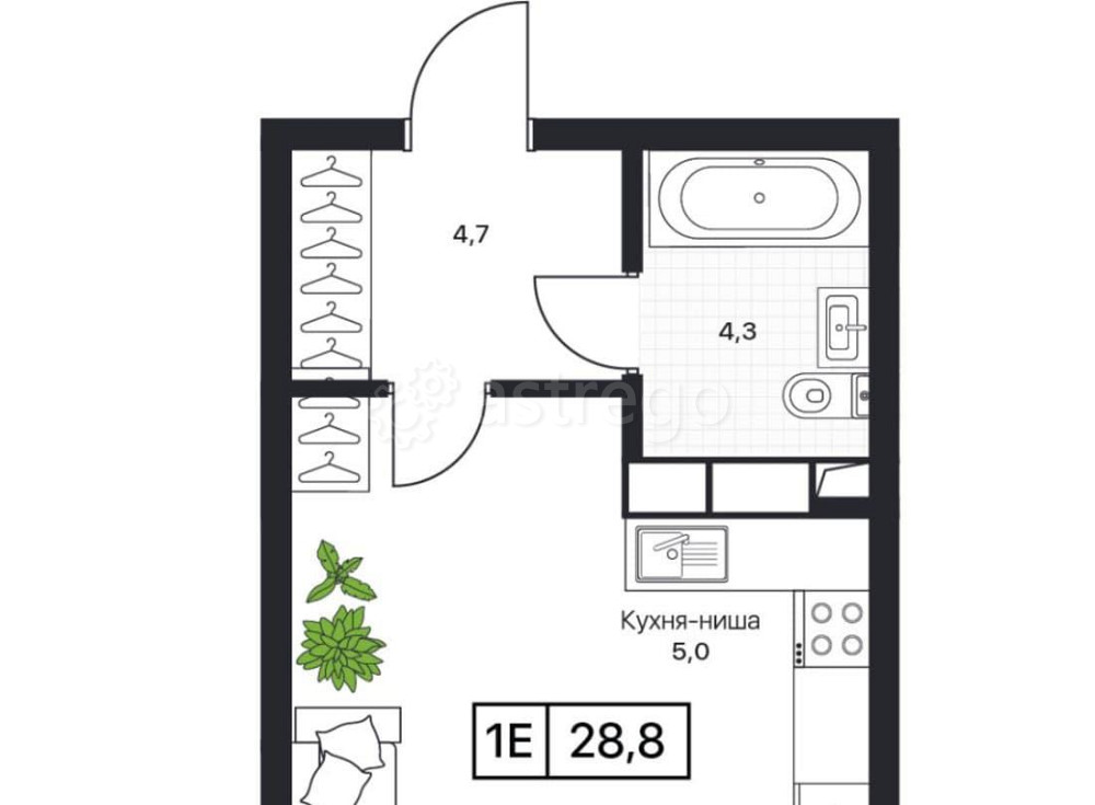 Студия, 28.8 м2, 5/13 эт. Пушкино - изображение 1