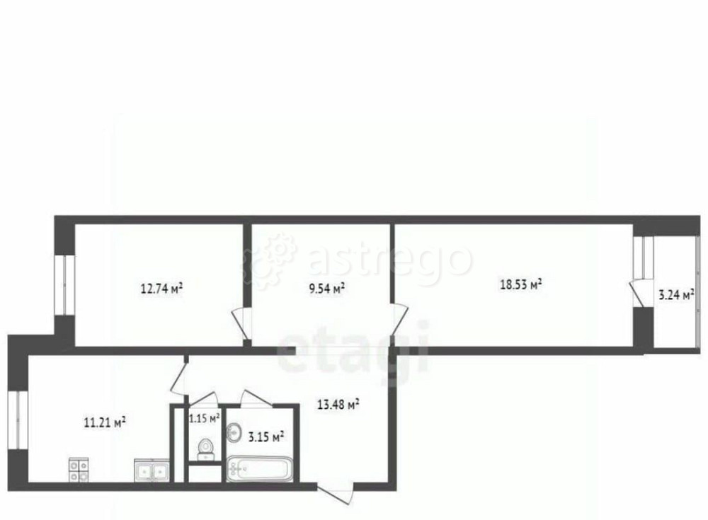 3-комн. квартира, 69.8 м2, 8/16 эт. Лобня - изображение 2
