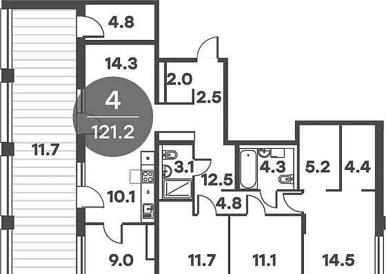 4-комн. квартира, 132.9 м2, 6/6 эт. Москва