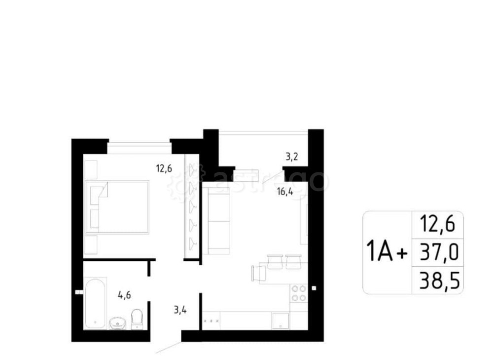 1-комн. квартира, 38.6 м2, 3/9 эт. Стерлитамак - изображение 1