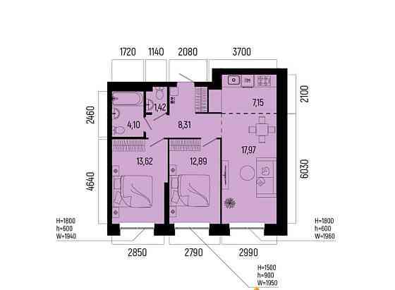 3-комн. квартира, 65.46 м2, 14/25 эт. Уфа